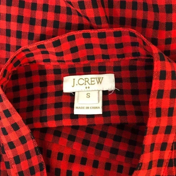 J. Crew Factory Buffalo Check Tuxedo Style Blouse - Picture 5 of 6